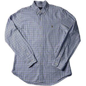Polo Ralph Lauren Mens L Slim Fit Blue White Long Sleeve Button-Up Shirt Office